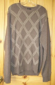Jos. A. Bank Brown Lambswool Crewneck Sweater w/ Diamond Pattern, Mens L - Foto 1 di 5