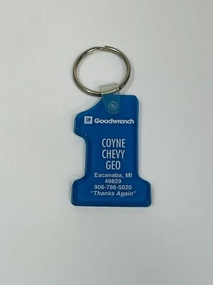 Vtg Goodwrench Coyne CHEVROLET Geo Keychain Escanaba Michigan - Image 1 of 2