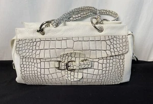 Charlie Labson Purse Bag White Leather Grey Crocodile New w/ Tags Never Used - Picture 1 of 12
