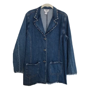 Cervelle.Vintage Denim Jacket.Blazer.Coat.Size Medium Studded Trim.Fray.Classy - Picture 1 of 10