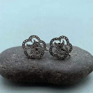 1950s Vintage PRK Sterling Marcasite Flower Screw Back Earrings (ER46) - Bild 1 von 9