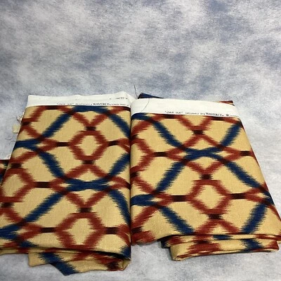 Waverly "Izmir Ikat" Teal Rust Decorator Fabric 56" x 6.5 yd 2 piece 100% Cotton - Image 1 of 4