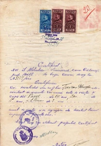 Romania, 1929, Vintage City Hall Certificate, Balti - Revenue / Fiscal Stamps - Picture 1 of 1