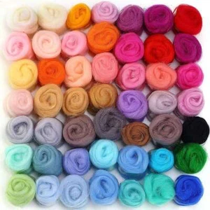 50 Colors Fibre Wool Roving For Needle Felting Spinningss DIY Craft Material Set - Picture 1 of 13