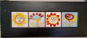 Set Of 4 Giovanni De Simone Italian Tiles with De Simone Sticker In Frame - Picture 1 of 13