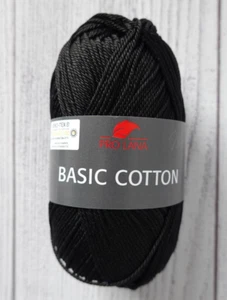 50g Wolle Pro Lana Basic Cotton 100% Baumwolle Strickgarn Farbe 99 Schwarz - Bild 1 von 1
