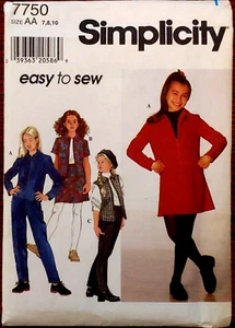 Simplicity 7750 GIRLS' EASY to Sew JACKET or Vest SKIRT and Pants Sizes 7-8-10 - Picture 1 of 9