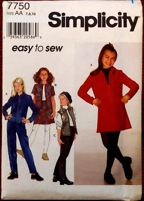 Simplicity 7750 GIRLS' EASY to Sew JACKET or Vest SKIRT and Pants Sizes 7-8-10 - Image 1 of 4