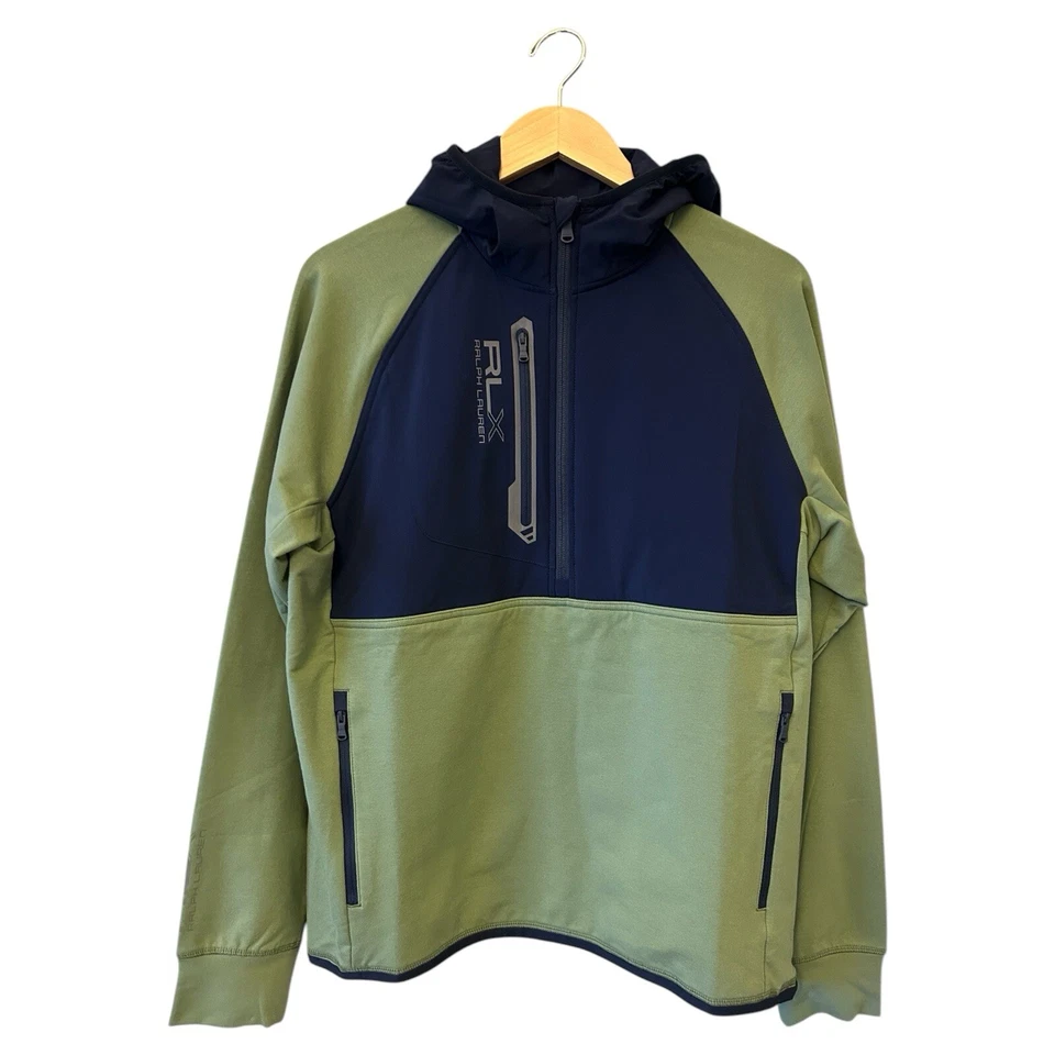 RALPH LAUREN RLX Performance Golf 1/2 Zip Hoodie Medium Green/Navy NWT $198 - Image 1 of 4