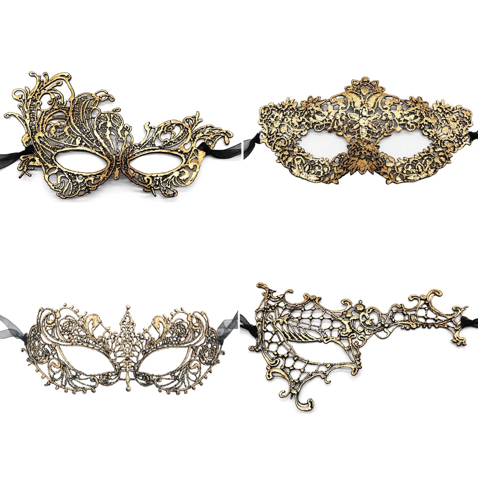 4Pcs Women Girls Venetian Gold LaceMask Party Masquerade Mardi Gras Eye Mask Set - Image 1 of 4