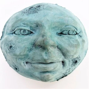 Handmade, Signed Original Folk Art Full Moon Wall Sculpture, Turquoise Tint - Picture 1 of 11