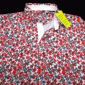 PUMA GOLF POLO SHIRT -M- WHITE RED BLACK BLUE FLORAL CAMO DOT POLY PERFORMANCE - Picture 1 of 7