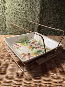 Souritsu Akechi Ceramic Tray in Basket w/Handles Japan Hand Painted Mid Century - Picture 1 of 12