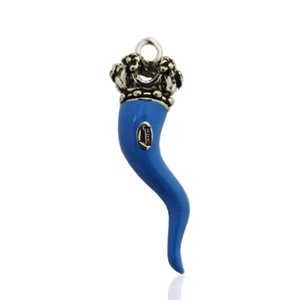 Ciondolo corno corona traforata in argento microfuso brunito800 smaltato azzurro - Foto 1 di 2