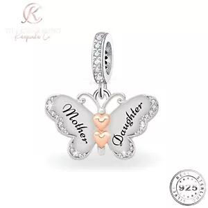 Mutter & Tochter Schmetterling Charm echt 925 Sterling Silber & Roségold - Mama - Bild 1 von 4