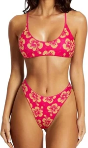 SUUKSESS Women High Waisted Thong Bikini Set Reversible String 2 Piece Swimsuit - Picture 1 of 6