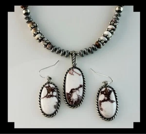 White Fox Creation: Sterling and Wild Horse Necklace and Earring Set - Picture 1 of 9