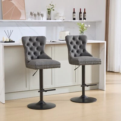 2 Set PU Swivel Bar Stool 25-33" Adjustable Counter Height Barstools Chair Black - Image 1 of 4