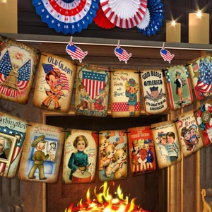 4. Juli Banner Unabhängigkeitstag patriotisches Dekor Vintage Stil Partybedarf - Bild 1 von 12