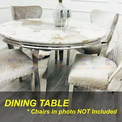 FurnitureDW 1.3m Louis Pandora Marble Chrome Round Dining Table w/ 4 Chair Black