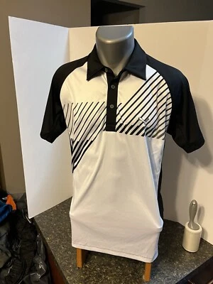 Camisa de golf POLO PUMA GOLF Cool Cell para hombre negra blanca a rayas pequeña poliéster Foto 1 de 4
