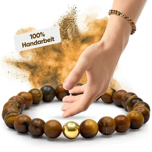 PURAJA Premium Armband für Herren | Echtes Tigerauge mit 14k vergoldeter Perle - Bild 1 von 8