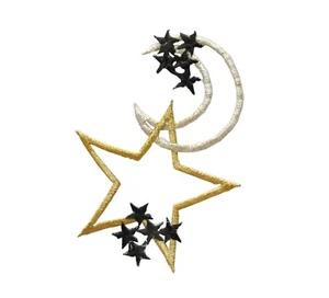 #3756 Gold Hollow Star,Sliver Moon,Black Star Embroidery Iron On Applique Patch - Picture 1 of 1