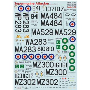 Decal for airplane 1:72 Supermarine Attaker  Part1 Print Scale 72-345 