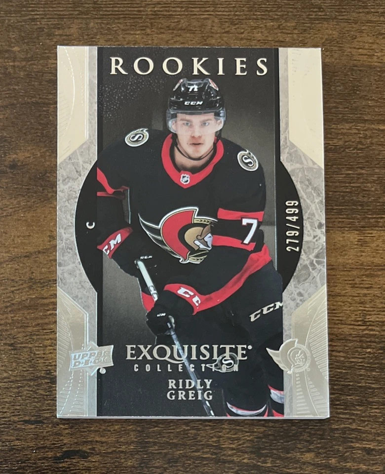 2023-24 Upper Deck UD Ice Exquisite Collection Rookies #R11 Ridly Greig /499 RC - Image 1 of 2