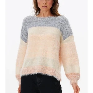 Rip Curl Fuzzy Oversized Sweater MEDIUM Lambs Wool Boxy Balloon Sleeves $80 NEW - Picture 1 of 10