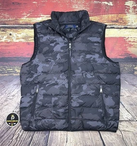 Polo Ralph Lauren Camo Down Puffer Vest Mens Large Insulated Jacket Gray Blue - Picture 1 of 10
