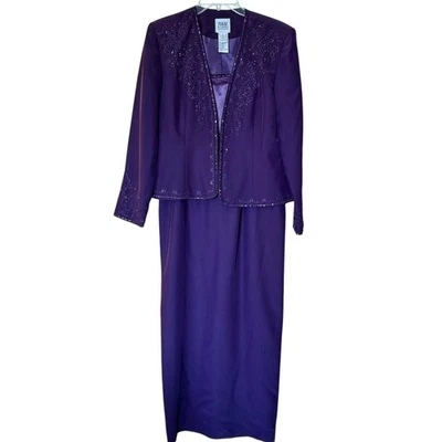 Formal Dress Jacket Set Eggplant Purple Satin Size 8 Mother of Bride R&M Richard - Image 1 of 4