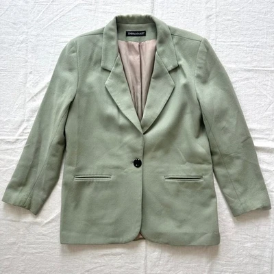 Savannah 100% Wool Blazer Jacket Size 12 Career Sage Green Neutral Lined Vintage - Image 1 of 4