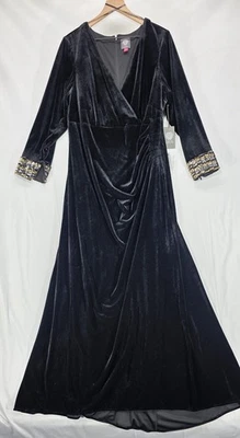 Vince Camuto Vestido de Noche Terciopelo Largo Formal Vestido Cuello en V Capricho Negro 16W Foto 1 de 4