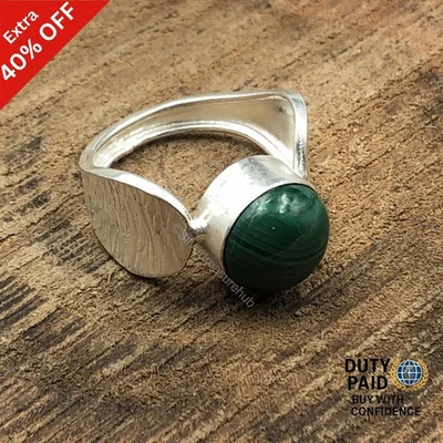 New Year Sale Natural Malachite Statement Band Ring Jewelry 925 Sterling Silver - Image 1 of 4