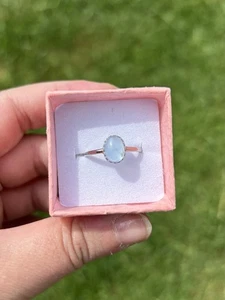 Aquamarine Sterling Silver Adjustable Crystal Ring Gemstone S925 - Picture 1 of 4