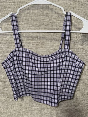 Top corto Hollister púrpura a cuadros elástico avanzado mediano para mujer Foto 1 de 3