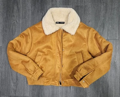 Chaqueta Bomber ZARA Imitación Gamuza Sherpa Forrada Camel Tostado Para Mujer’s XS Usada Foto 1 de 4