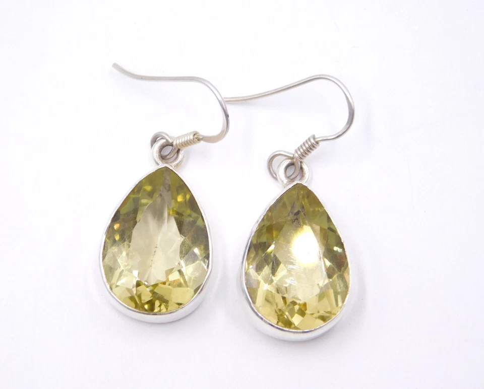 Pendiente de piedras preciosas de corte de cuarzo limón natural de plata de ley 925 de 10 Gm tamaño 1,25" Foto 1 de 4