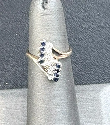 14k YELLOW GOLD BLUE SPINEL AND COLORLESS TOPAZ RING SIZE 4 - Image 1 of 4