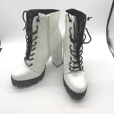 Wild Diva белый патент коренастый платформе шнурует вверх стороны молнии ботильоны размер 7,5 - Изображение 1 из 4