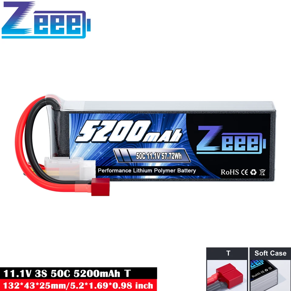 Zeee 11 1V 3S Lipo Akku T Plug 50C 5200mAh Battery für RC Auto Boot Flugzeug FPV