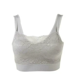 Rhonda Shear Seamless Bra with Lace Overlay, Gray, Large - Picture 1 of 2