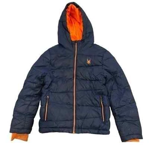 Boys Spyder Puffer Winter Jacket Dark Navy Blue/Orange Size S/7/8 - Picture 1 of 12