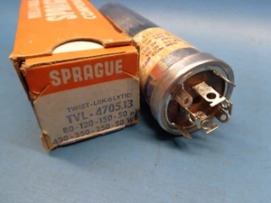CONDENSATORE LITICO SPRAGUE TVL-4705.13 80 120 150 50 uF 450 350 250 50 V WVDC TWIST - Foto 1 di 4