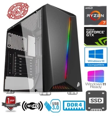 AMD RYZEN 7 2700 4.1GHz 8CORE 16G RAM 480GB SSD NVIDIA GEFORCE GTX1650 GAMING PC - Image 1 of 4