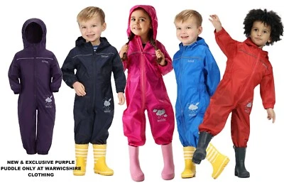 REGATTA PUDDLE IV BOYS GIRLS WATERPROOF ALL IN ONE RAIN SUIT KIDS CHILDRENS - Image 1 of 4
