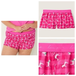 Vs Victorias Secret Pink Flannel Sleep Boxy Short Shortie Pink Dog Plaid XXL - Picture 1 of 4