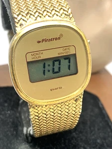 Piratron Men's Watch P-3000 Vintage Digital Quartz Gold Stainless Steel 30mm - Picture 1 of 12