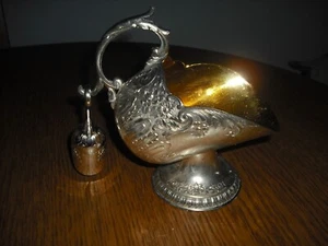 Vintage Silver Plate Sugar Coal Scuttle & Scoop Embossed Floral Pattern - Picture 1 of 11